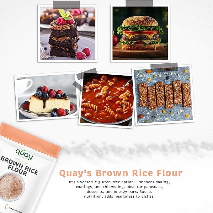 Quay Naturals Organic Brown Rice Flour, 2 lb, Finely Milled, Gluten-Free, Non-GMO, Vegan, USA Grown, Stone Ground, Whole Grain