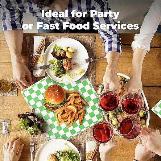 Fit Meal Prep [250 Sheets] 12x12" Deli Paper Sheets, Green and White Checkered Dry Waxed Paper, Sandwich Wrapping, Grease-Proof Wax Paper for Food Basket, Chritmas Parties, Picnic, Burgers