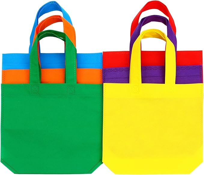 Aneco 24 Pack Party Non-Woven Gift Bags Reusable Tote Bags in Bulk Rainbow Goody Bag with Handles for Birthday Party Supplies (9.5 x 9.5 Inches)