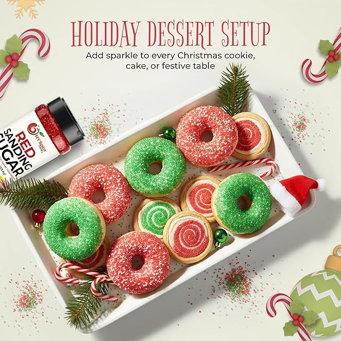 NY Spice Shop Christmas Sanding Sugar – Pack of 3 Red Green & White Baking Sugar Crystals - Holiday Dessert Decorations & Colorful Sugar - Christmas Themed Baking Supplies