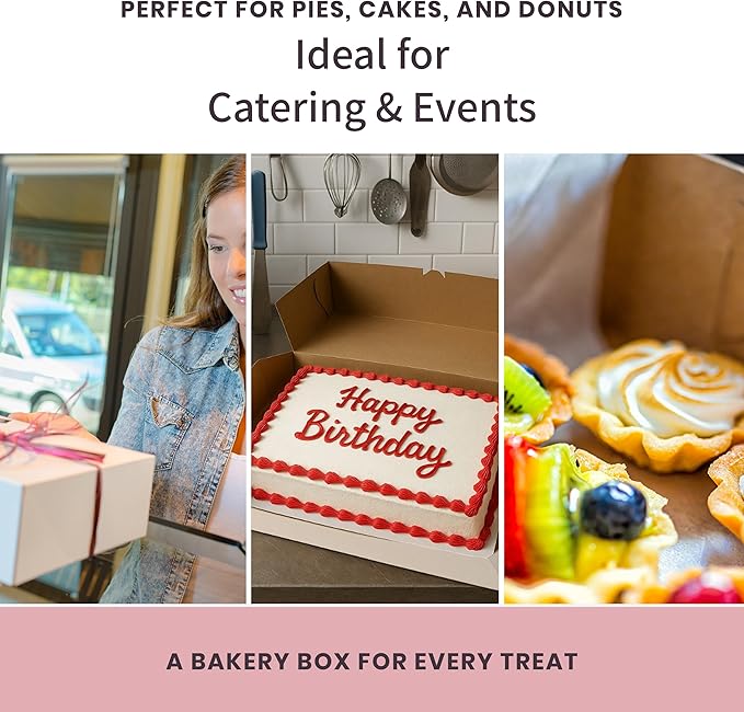 Reversible Bakery Boxes 19 x 14 x 5 in, No Window Lock Corner Sheet Cake and Catering Boxes with Front Tuck Lock & Side Clips, Kraft or White Exterior, Microwavable, 50 Pack