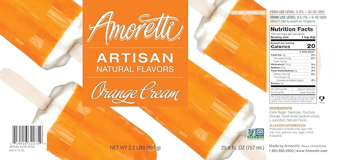 Amoretti - Natural Orange Cream Artisan Flavor Paste, 10 lbs, Perfect For Ice Cream, Beverages, Cakes, and more, Preservative Free, Vegan, Gluten Free, No Artificial Sweeteners, Highly Concentrated