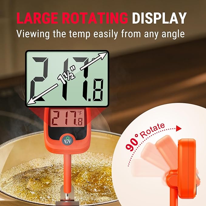 ThermoPro TP509 Candy Thermometer with Pot Clip, 10" Long Probe Instant Read Meat Food Thermometer with LCD, Cooking Oil Thermometer Deep Frying Thermometer for Candy Maple Syrup Sugar Brewing Making