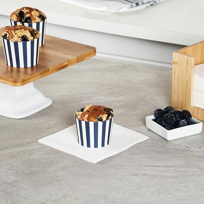 Panificio 3 Ounce Cupcake Wrappers, 200 Scalloped Baking Cups - Oven-Ready, Greaseproof, Blue Striped Paper Cupcake Liners, Disposable, For Birthdays, Baby Showers, Or Weddings - Restaurantware