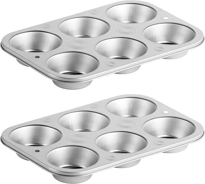 DecorRack 2 Pack Non-Stick Muffin Pans, 6-Cup, Bakeware for Baking Cupcakes (Pack of 2)