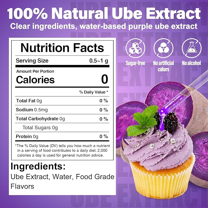 Rylenor 3oz Ube Extract for Baking–Purple Yam Flavoring for Latte, Desserts & Drinks, Ube Flavoring for Ice Cream, Ube Cake, Sugar-Free, Gluten-Free, Alcohol-Free with Dropper