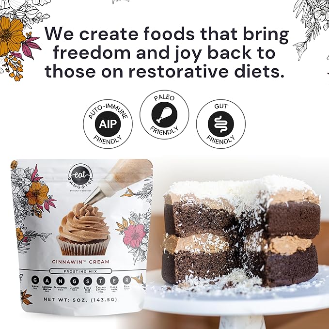 eat G.A.N.G.S.T.E.R. Cinnawin Cream Frosting Mix, 2 Pack, Allergy-Friendly, Grain-Free, No Dairy, Nuts, Gluten, Dairy, For Paleo & AIP Diet, Cinnamon Icing for Cakes, Cookies and Cupcakes