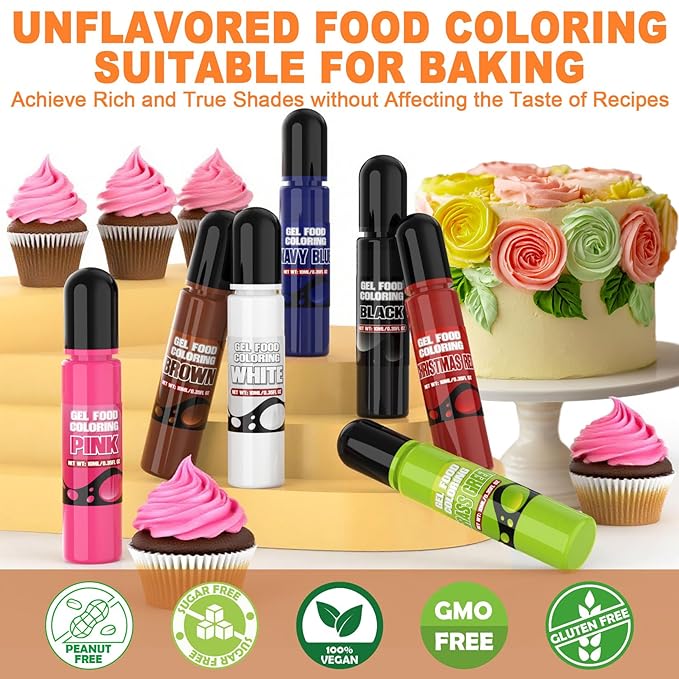Gel Food Coloring Set for Christmas, 12 Colors with red, green, white, etc. Concentrated Food Coloring Gel for Icing, Baking, Candy, Cake Decorating, 0.35 Fl. Oz/Bottles