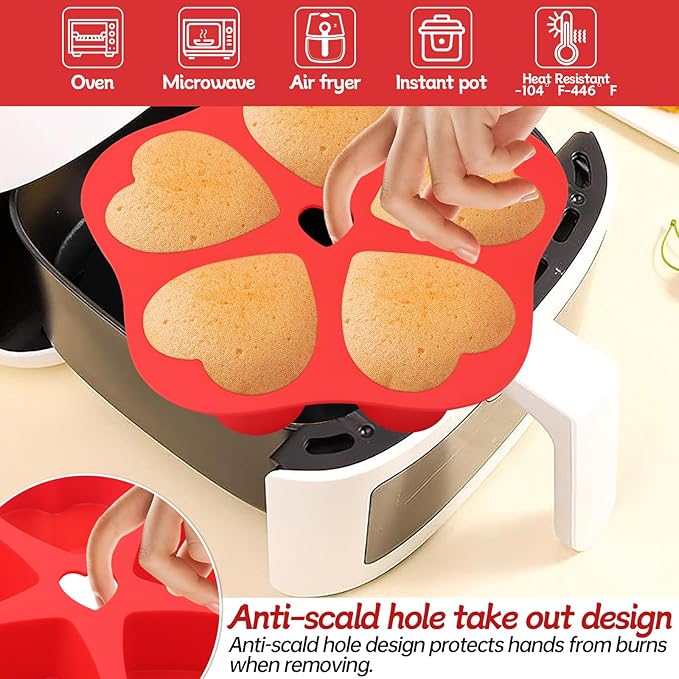 Silicone Air Fryer Muffin Pan Egg Bite Heart Mold for Oven Baking,1 pcs With 100bags Mini Muffin Tins Cups Cake Pan Tray for Air Fryer Liners Basket Accessories Baking Muffin Cakes Pancake