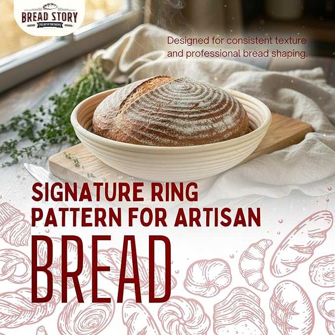 Bread Story Round Banneton Bread Proofing Basket Set – Handmade Rattan Brotform Dough Bowl with Cloth Liner, Sourdough Tools & Baking Supplies for Home Bakers – Baking Kit, 10 Inch