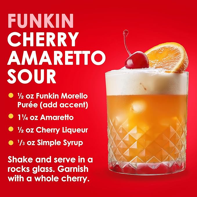 Funkin Fruit Puree | Real Fruit, Simple Ingredient, Natural Mixer for Cocktails, Drinks, Smoothies | Vegan, Non-GMO, Gluten-Free (2.2 lbs) (Morello Cherry)