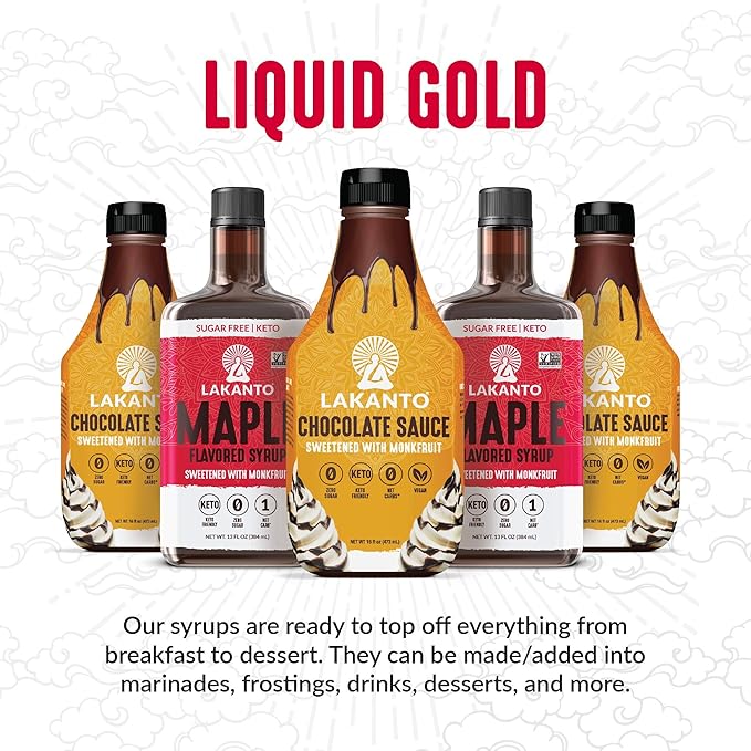 Lakanto Sugar Free Maple Syrup - Monk Fruit Sweetener, Keto Diet Friendly, Vegan, 1g Net Carbs, Pancakes, Waffles, Oatmeal, Coffee, Tea, Granola, Frosting, Marinade, Dressing (26 fl oz)