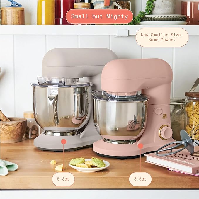 Beautiful 3.5 Qt Tilt-Head Stand Mixer | 12-Speed 300 W Motor | Stainless Bowl Beater, Dough Hook & Whisk by Drew Barrymore (Rose)