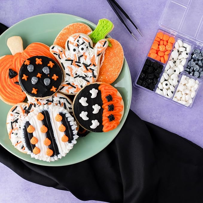Sweets Indeed Halloween Candy Sprinkles Tacklebox – 2.53 oz Assorted Dextrose Shapes with Eyeballs, Pumpkins, Spiders, Skulls & Ghosts – Edible Decorations for Cookies, Cupcakes & Cakes