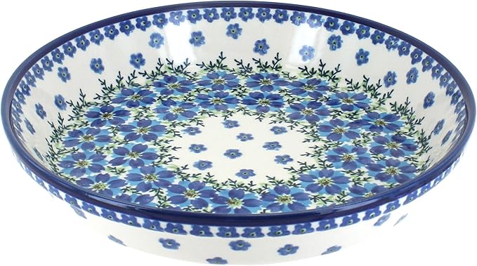Blue Rose Polish Pottery - Blue Kalina Pie Plate - 9.75" Diameter - Ceramic Baking Dish, For Pies, Quiches & Desserts