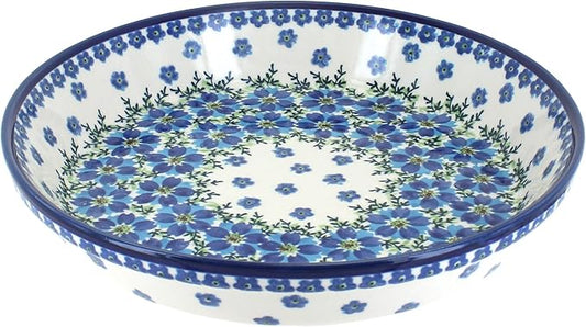 Blue Rose Polish Pottery - Blue Kalina Pie Plate - 9.75" Diameter - Ceramic Baking Dish, For Pies, Quiches & Desserts