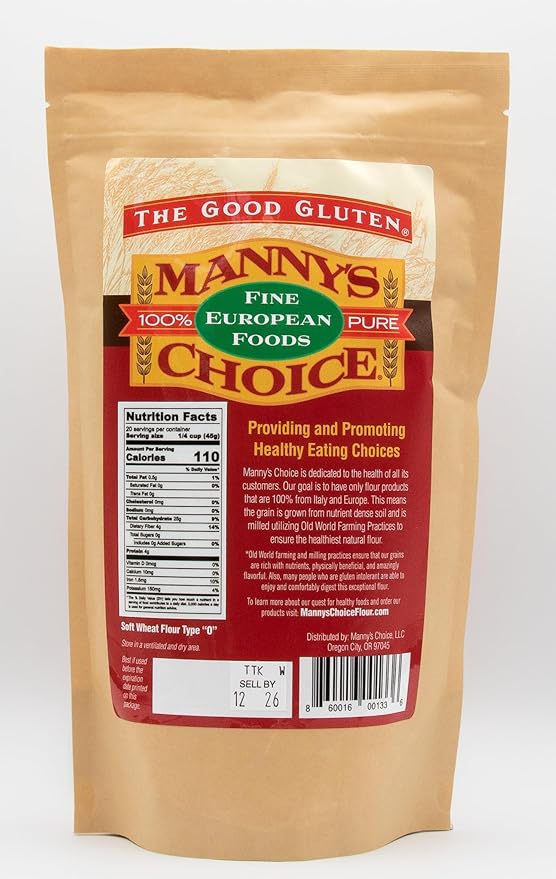 Manny's Choice Natural All Purpose Unbleached Italian Artisan Wheat Flour Type 0 for Baking 2 lb | Bread Flour | Cake Flour | Pizza Flour | Pasta Flour | Pastry Flour