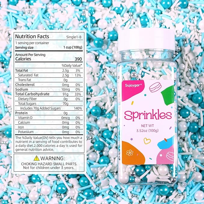 Blue Sprinkles for Cake Decorating, 3.52oz Blue and White Pearl Sprinkles, Bluey Sprinkles for Cupcakes Baking Ice Cream Cookie, Edible Star Sprinkles
