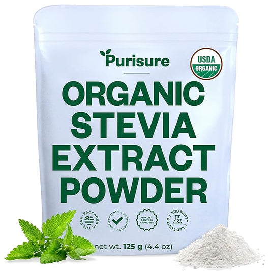 Purisure Stevia Concentrated Powder,125 g, Premium Zero Calorie Sweetener - Powdered Pure Stevia Extract, Natural Powder for Baking - No Aftertaste, Non-GMO, Keto Friendly- 846 Servings