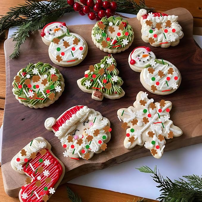 LEBERY Christmas Sprinkles Gingerbread Sprinkle White Winter Snowflake Sprinkle Red Green White Jimmies Edible Christmas Holiday Cake Sprinkles for Baking Ice Cream Cookies Cupcake Topper 8.4 Oz