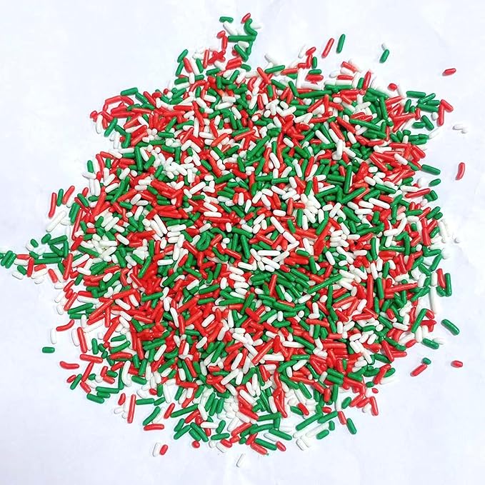 Sentovac Christmas Soft Jimmies Sprinkles Edible for Cake Decorating Red Green White Sprinkles Sugar Candy Cookie Cupcake Topper Ice Cream Baking Decorations Wedding Christmas Supplies 3.35oz