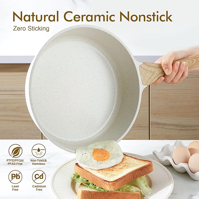 SENSARTE Nonstick Frying Pan Skillet with Lid 3.5/4.5/5QT, Ceramic Saute Pan,Deep Fring Pan Non-toxic Cooking Pot, Stay-cool Handle, Induction Compatible, PFAS Free