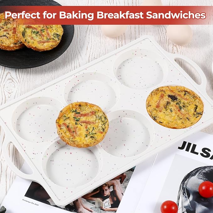 CAKETIME Muffin Top Pan Non Stick, 4 Inch Metal Frame Round Silicone Egg Baking Pan for Oven English Muffins, Whoopie Pies, Corn Bread, Egg Bites, Breakfast Sandwiches Tarts 3 Pack Confetti