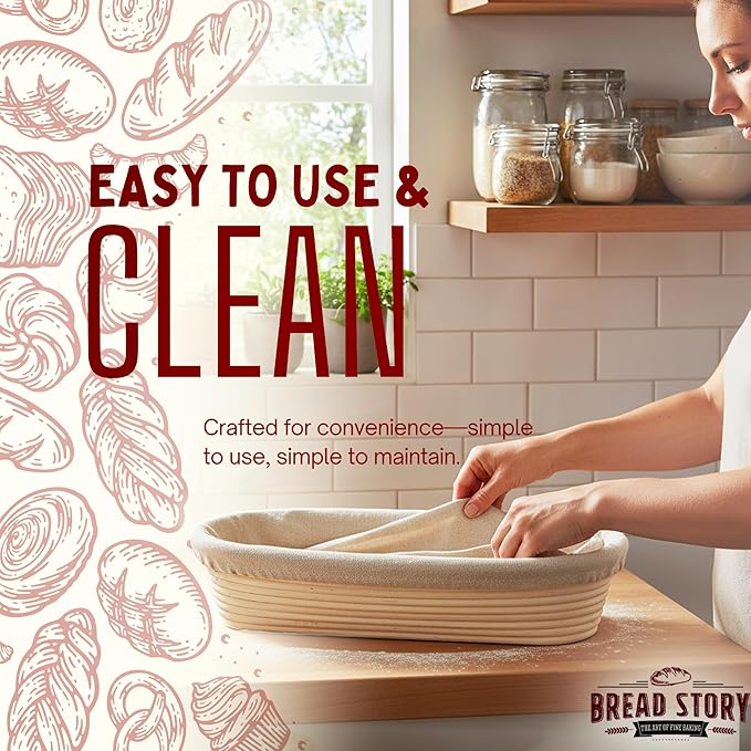 Bread Story Oval Banneton Bread Proofing Basket – 14x6" Oval Sourdough Proofing Basket with Cloth Liner – Handmade Natural Cane Brotform Bowl for Rising, Baking & Artisan Loaves