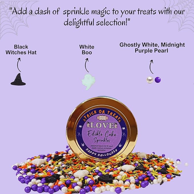 Confect Mix White, Lime Green & Midnight Blue Pearl Sprinkles | Mix Lime Green & Orange Jimmies | Boo-tiful Spell Sprinkles | Halloween Sprinkles - 2 Oz