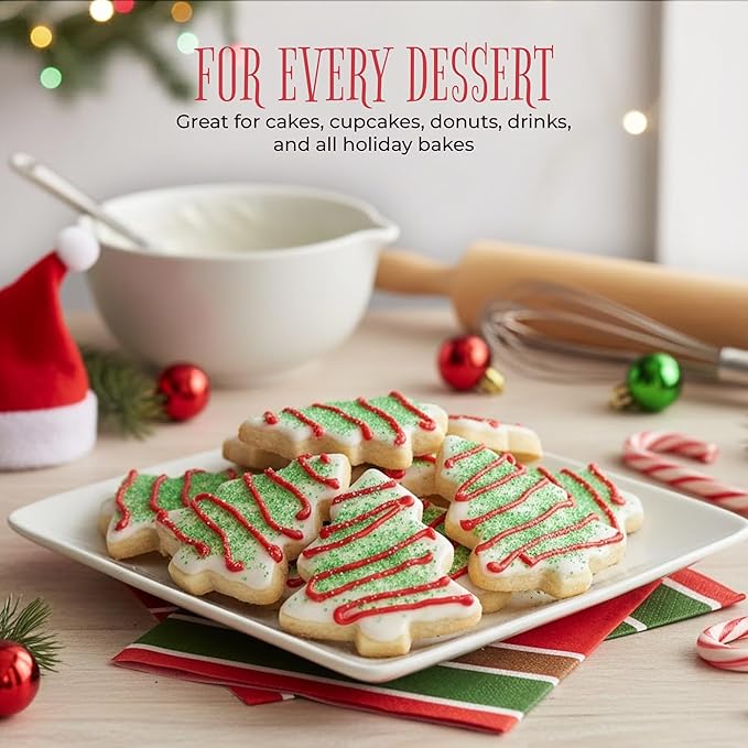 NY Spice Shop Christmas Sanding Sugar – Pack of 3 Red Green & White Baking Sugar Crystals - Holiday Dessert Decorations & Colorful Sugar - Christmas Themed Baking Supplies