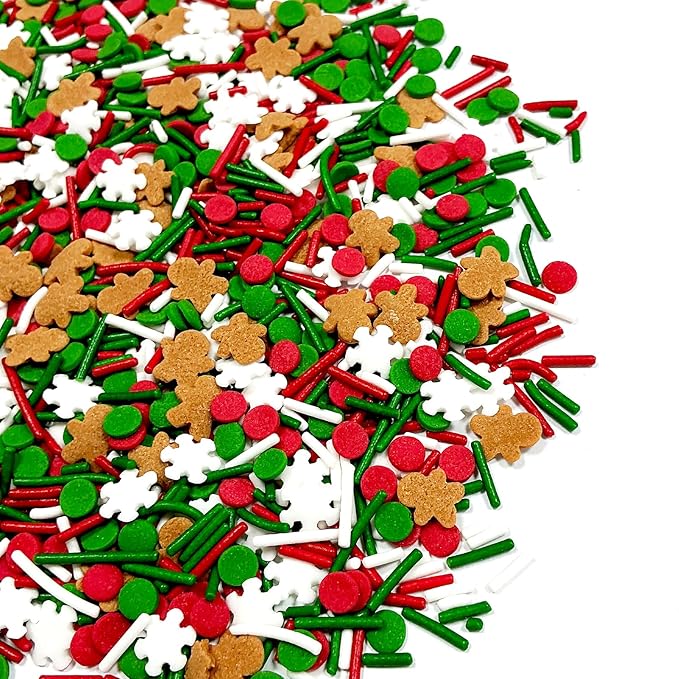 Homipooty Christmas Sprinkles for Cake Decorating 100g/3.5oz Mix of Red Green with White Jimmies Gingerbread Man Sprinkles Decorative Christmas Dessert