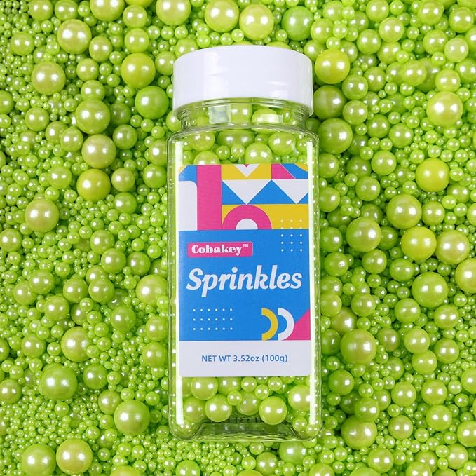 Green Sprinkles for Cake Decorating Easter Sprinkles for Cookie, Edible Sugar Pearls Mixing Sizes for Cupcake Topper, Cookies, Ice Cream Toppings for Easter Party Celebrations 3.5 Ounces