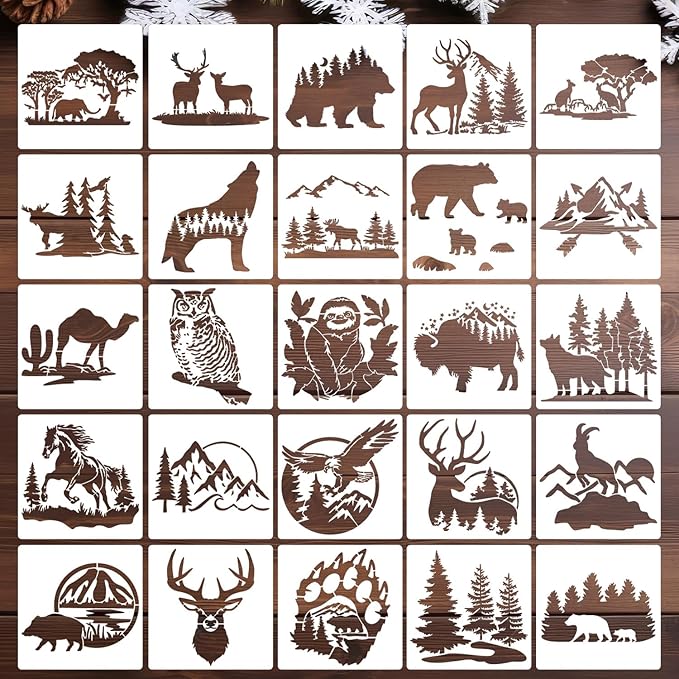 Forest Animal Stencils Bear Deer Stencils for Wood Burning Reusable Wildlife Mountain Pine Tree Stencil for Painting on Wood Wall Fabrics DIY Crafts
