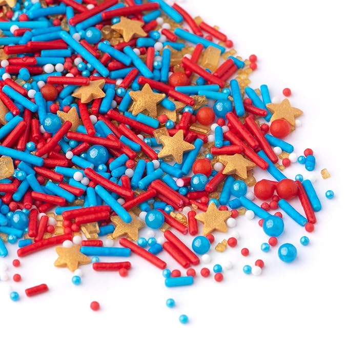 Sweets Indeed Sprinkles, Patriotic Edible Sprinkle Mix, Red Blue Gold, 4th of July, Perfect for Cake Decorations, Baking, Ice Cream, Cookies, Cupcake Topper For Birthday, Dairy Free, 4 ounces (Patriotic) (Marvelous)