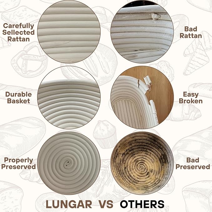 [Upgraded] Banneton Bread Proofing Basket 2 pack 9" Round With Liner, Natural Rattan Basket Perfect for Professional & Home Sourdough Bread Baking, Artisan Sourdough Bread. (Set 2 pack 9" Round)