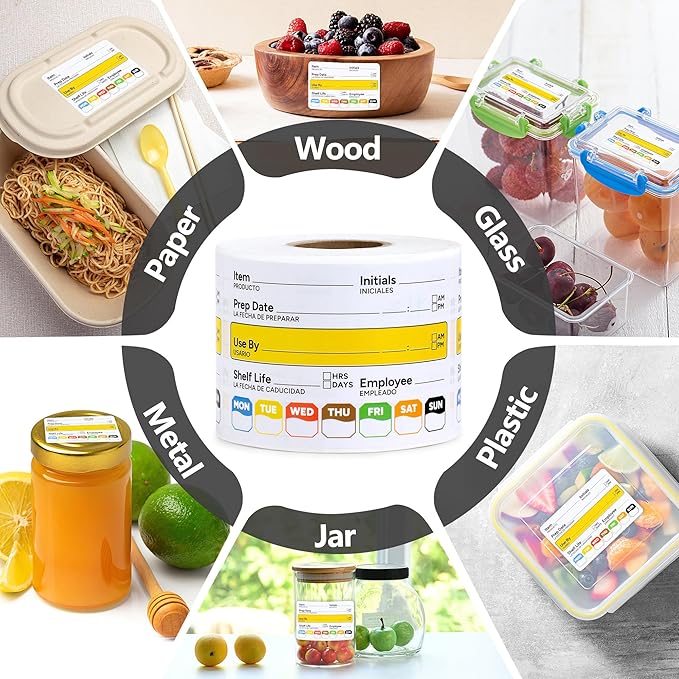Restaurant Quality Shelf Life Food Rotation Labels Vinyl, 2” x 3” Self-Adhesive Removable Freezer Food Label, Perfect for Reusable Containers, Easy to Remove, Food Safety Date Sticker (4 Pc)