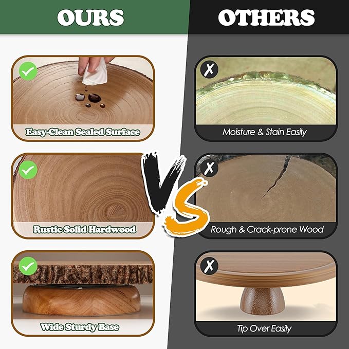 Rotating Cake Stand 12" Wood Cake Stand with Cake Cutting Set,Rustic Wooden Cake Stands for Party/Wedding/Baking Gifts/Event/Cake Turntable for Decorating