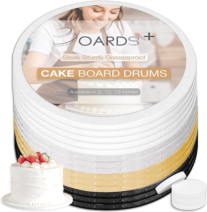 BOARDS+ 14 Pack Cake Drums 10 Inch in White, Black, Silver & Gold Color | Free Prop Up Tools | Fully Greaseproof 1/2" Thick Cake Rounds | Sturdy For Heavy/Tiered Cakes