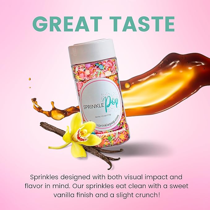 Sprinkle Pop Flower Fete Sprinkle Mix| Red Pink lavender Mint Yellow White Sprinkle Mix with Flower Confetti| Mother’s Day Dessert Sprinkles Made in USA for Decorating Cake Cupcakes Cookies, 2oz