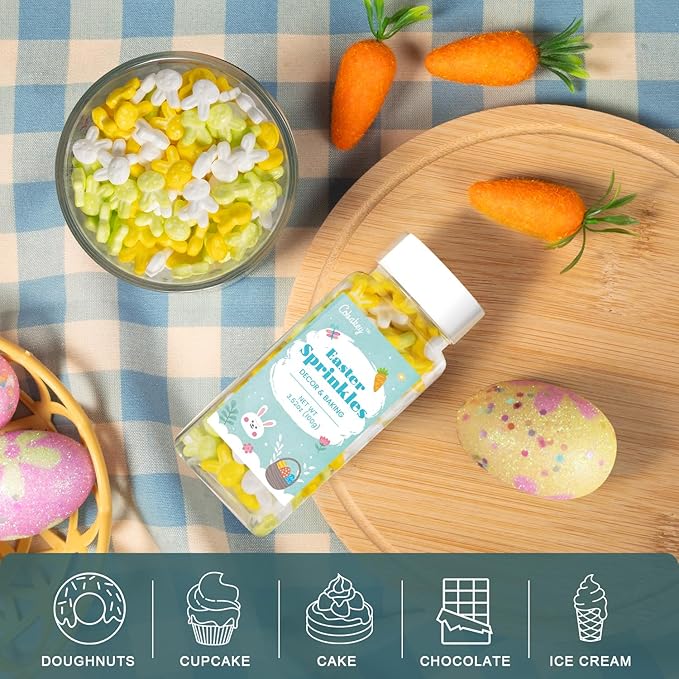 Cobakey Bunny Sprinkles for Cookies 3.52 Ounce Spring Sprinkles for Baking Yellow & Green Edible Bunny Perfect for Easter Cake Decorations, Baking, Ice Cream, Cookies, Cupcake Topper