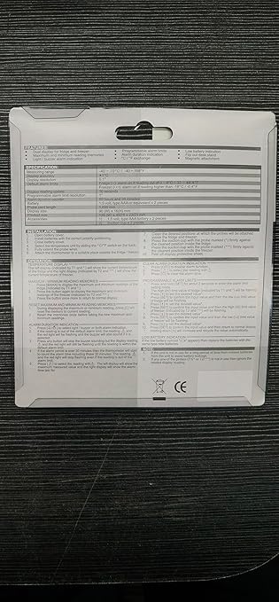 Digital Refrigerator Thermometer 2 Channel Freezer Thermometer with Alarm Sound Reminder Thermometer Fridge with Max/Min Temperature Record Freezer Alarm with Magnetic Back for Home Kitchen