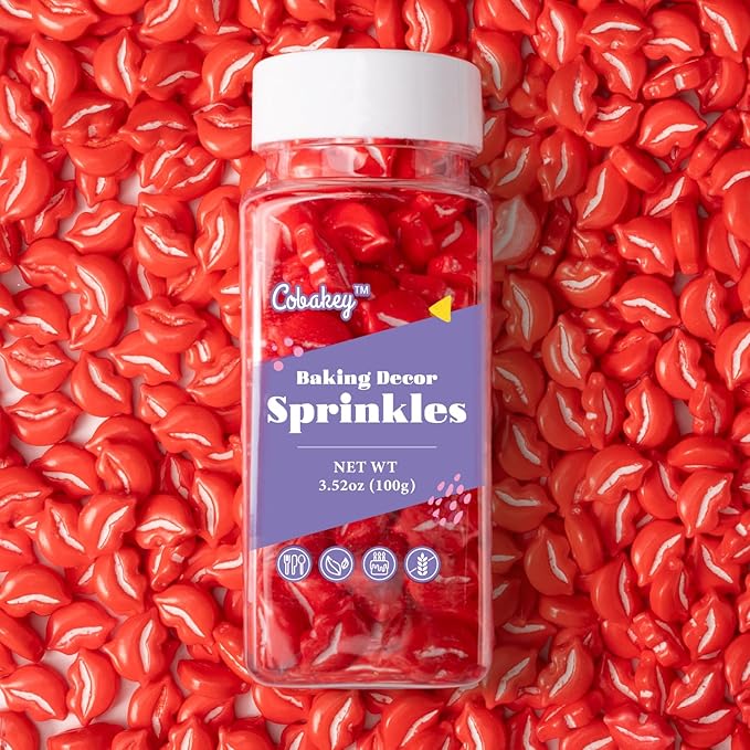 Cobakey Red Sprinkles for Cake Decorations 3.52 ounce Hot Kiss Sugar Sprinkles for Cupcake Toppers Wedding Party Valentines Halloween Christmas Supplies