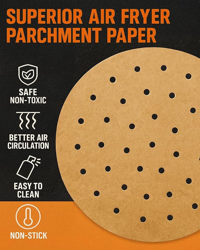 8.4 inch Parchment Paper Rounds, Round Sheets for Baking, Air Fryers, Hamburger Patty, Tortilla, Dumpling, Gyoza, Cake Pans, Steamers, Non Stick Small Pre-cut Paper Liners, Unbleached