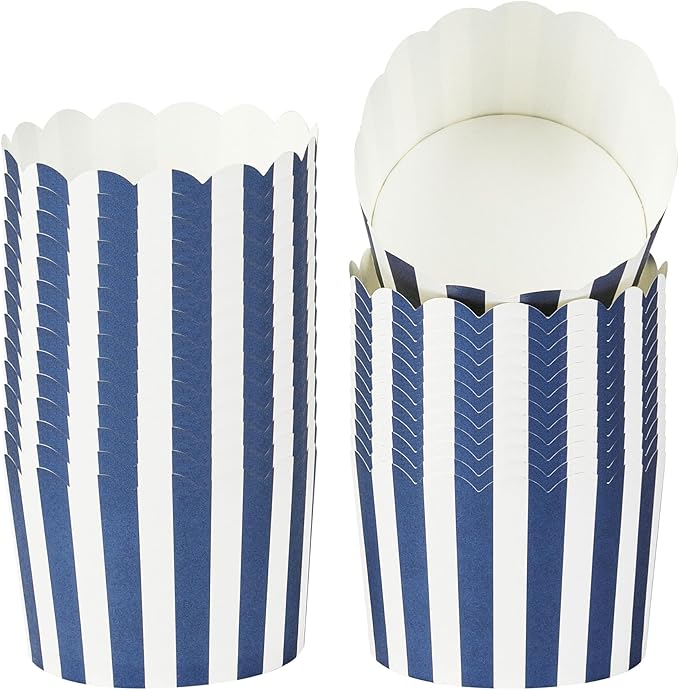 Panificio 10 Ounce Cupcake Wrappers, 200 Scalloped Baking Cups - Oven-Ready, Greaseproof, Blue Striped Paper Cupcake Liners, Disposable, For Birthdays, Baby Showers, Or Weddings - Restaurantware