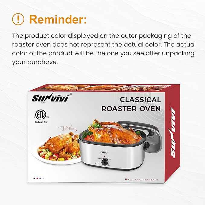 RoyalCraft 24-Quart Electric Roaster Oven with Visible Self-Basting Lid, Turkey Roaster Oven with Removable Pan and Rack, Perfect for Large Meals and Holiday Feasts, Red
