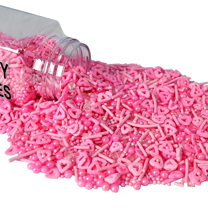 Valentines Sprinkles Pink Heart Sprinkles for Cake Decorating Edible Pearls Fancy Sprinkles Cupcake and Cake Topper Cookie Baking Decorations