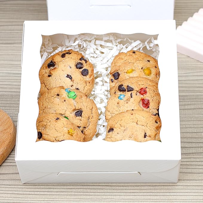 QULIT 50pcs 5x5x2 Inch Cookie Boxes with Window White Bakery Boxes Pastry Boxes for Macaroon Dessert Cupcake Donut Pastry Muffins
