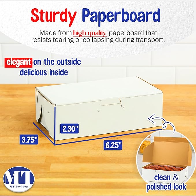 MT Products White Eclair Donut Box 6.25" x 3.75" x 2.20" - Disposable Bakery Boxes No-Window (Pack of 30) - Made in USA
