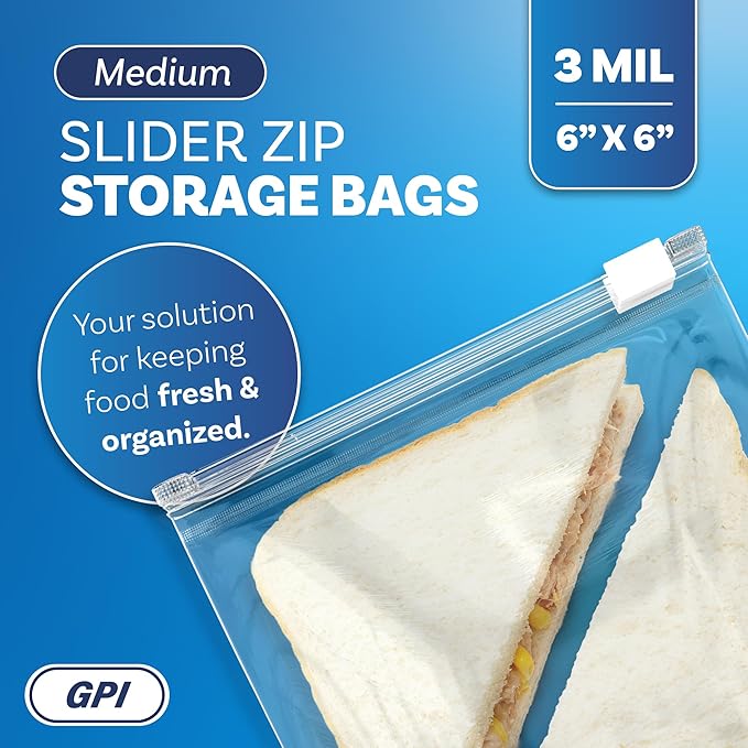 1000 Count - Slider Zip Food Storage Snack Bags, 6" x 6" (1 Pint) 3 Mil Heavy Duty, Strong & Durable for Freezer Storage, for Food, Snacks & More. GPI