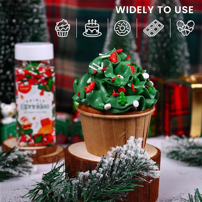 Christmas Sprinkles for Cake Decorating, 3.52oz Edible Red Green Sprinkles for Cupcake Toppers Baking Cookie Ice Cream Dount Chocolate Christmas Party